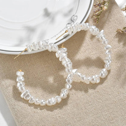 Luxury Pearl Round Loop Earring for Women, Imitation Pearl Large Hoops, Wedding Creole Jewelry, Pendientes Aros