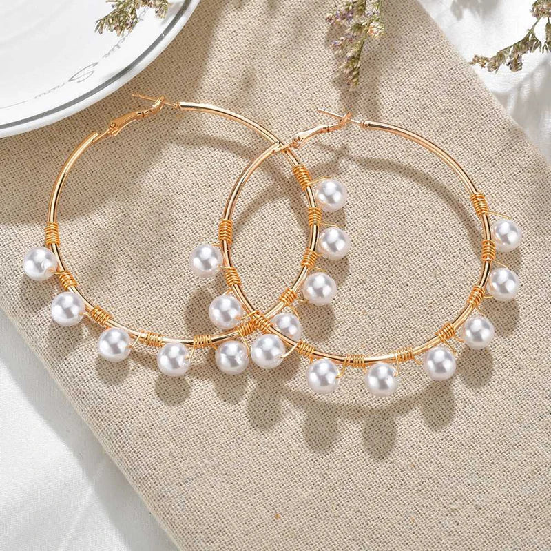 Luxury Pearl Round Loop Earring for Women, Imitation Pearl Large Hoops, Wedding Creole Jewelry, Pendientes Aros