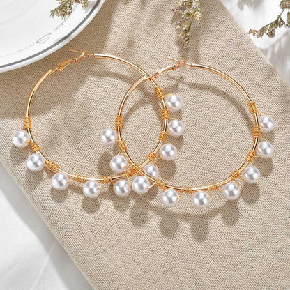 Luxury Pearl Round Loop Earring for Women, Imitation Pearl Large Hoops, Wedding Creole Jewelry, Pendientes Aros
