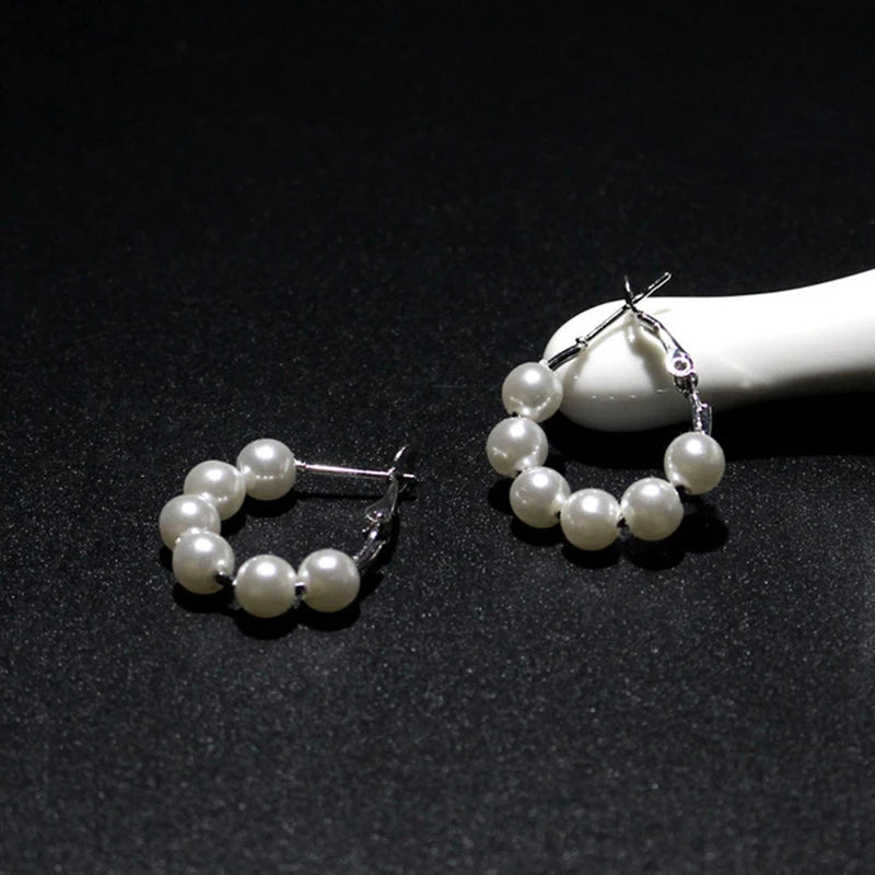 Luxury Pearl Round Loop Earring for Women, Imitation Pearl Large Hoops, Wedding Creole Jewelry, Pendientes Aros