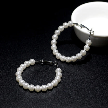 Luxury Pearl Round Loop Earring for Women, Imitation Pearl Large Hoops, Wedding Creole Jewelry, Pendientes Aros