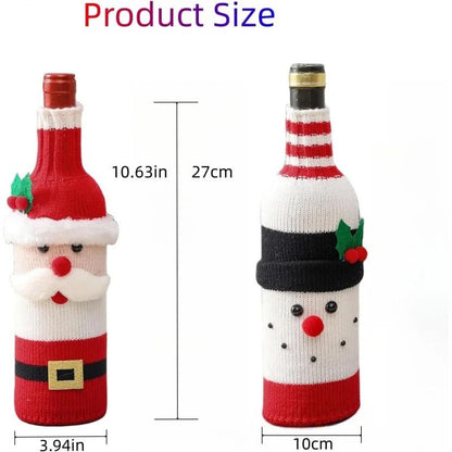 Christmas Wine Bottle Cover Santa And Snowman Knit Holiday Decoration 1