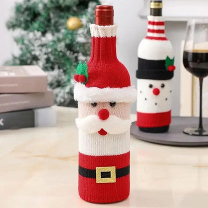 Christmas Wine Bottle Cover Santa And Snowman Knit Holiday Decoration 4