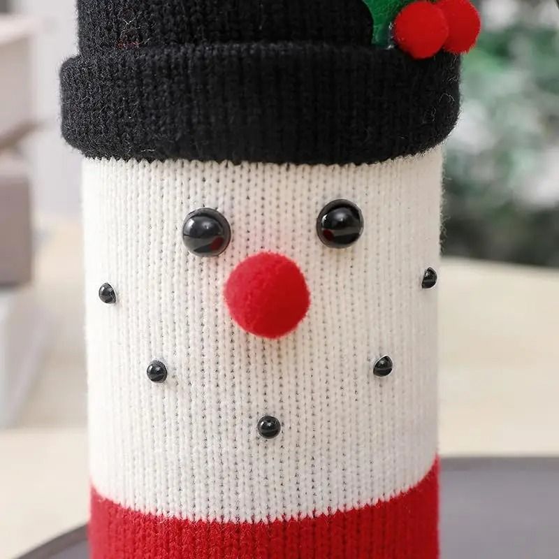 Christmas Wine Bottle Cover Santa And Snowman Knit Holiday Decoration 5