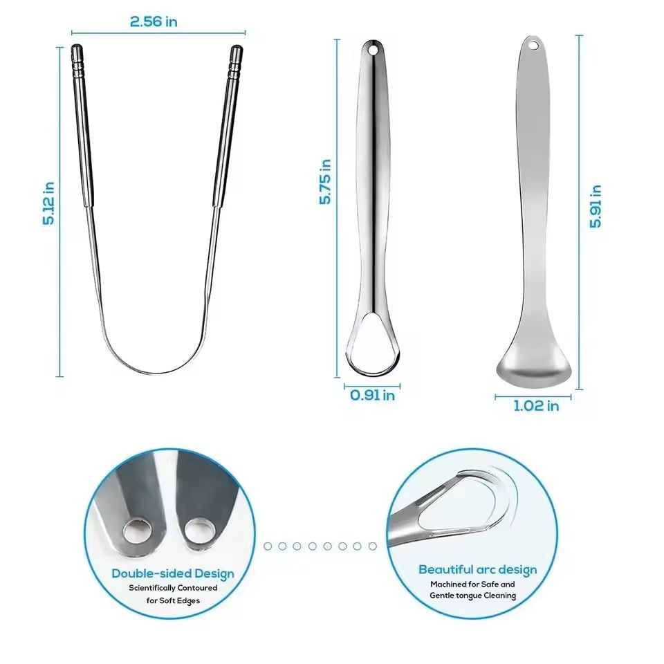 Stainless Steel Tongue Scraper & Cleaner for Adults & Kids (1-Pack or 3-Pack)