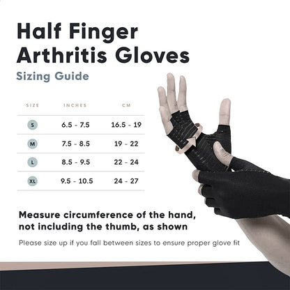 Arthritis Gloves for Men and Women, Copper Infused Compression Gloves, Fingerless Carpal Tunnel Hand Support Brace