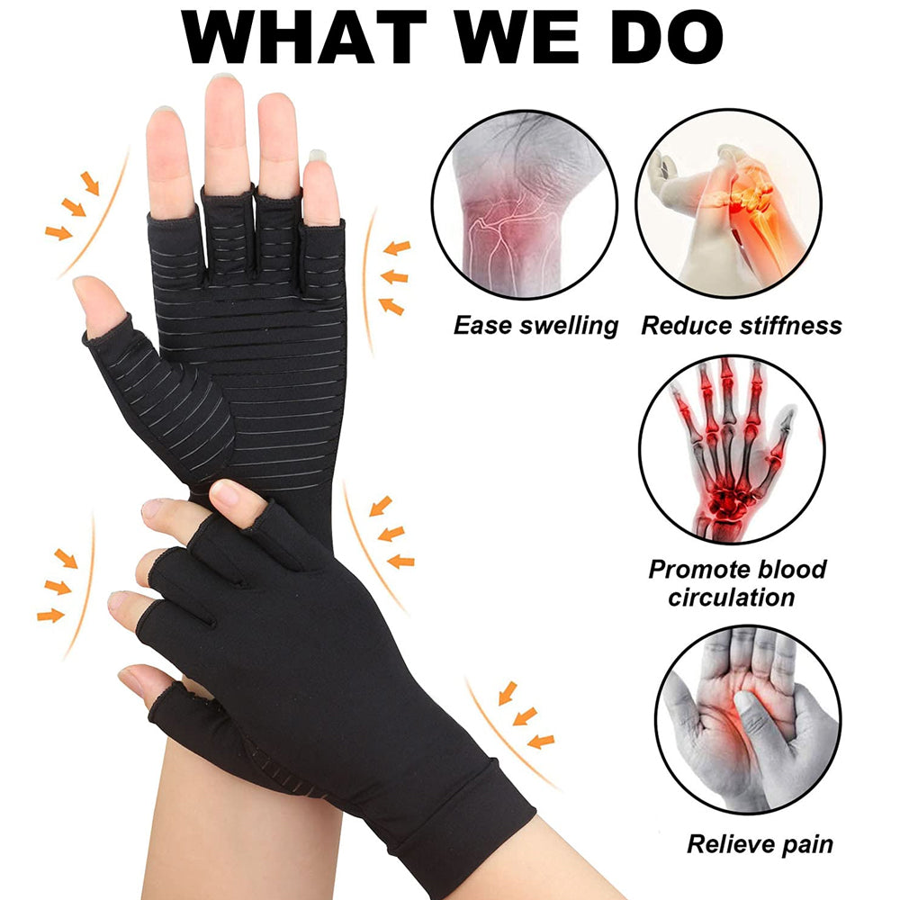 Arthritis Gloves for Men and Women, Copper Infused Compression Gloves, Fingerless Carpal Tunnel Hand Support Brace