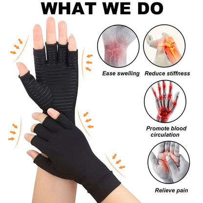 Arthritis Gloves for Men and Women, Copper Infused Compression Gloves, Fingerless Carpal Tunnel Hand Support Brace