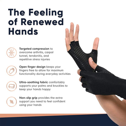 Arthritis Gloves for Men and Women, Copper Infused Compression Gloves, Fingerless Carpal Tunnel Hand Support Brace