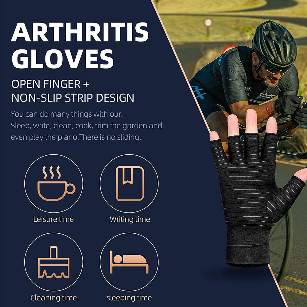 Arthritis Gloves for Men and Women, Copper Infused Compression Gloves, Fingerless Carpal Tunnel Hand Support Brace