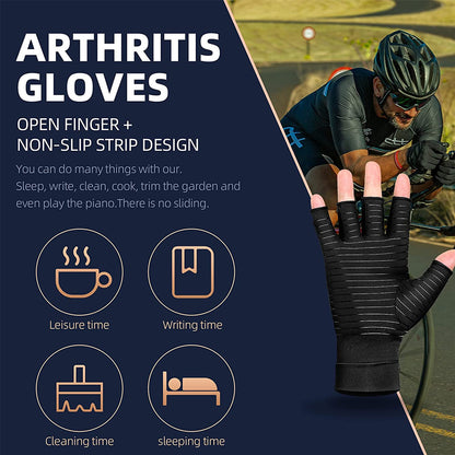 Arthritis Gloves for Men and Women, Copper Infused Compression Gloves, Fingerless Carpal Tunnel Hand Support Brace
