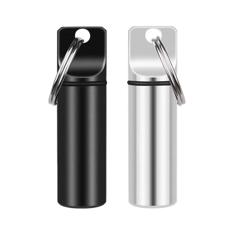 Aluminum Waterproof Pill Box Case with Keychain Storage for Vitamins and Daily Medication