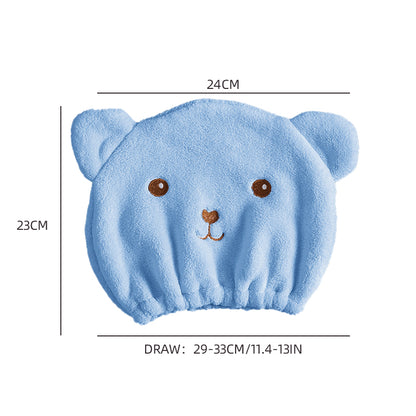 Cute Korean Bear Embroidered Shower Cap Towel Quickdrying Absorbent Head Towel 1