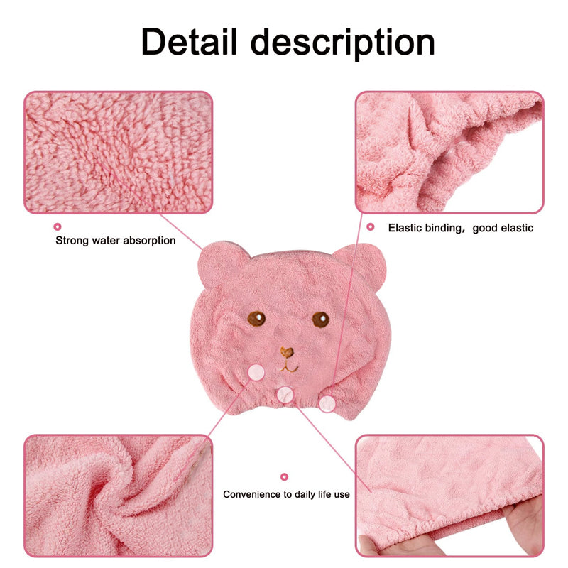 Cute Korean Bear Embroidered Shower Cap Towel Quickdrying Absorbent Head Towel 2