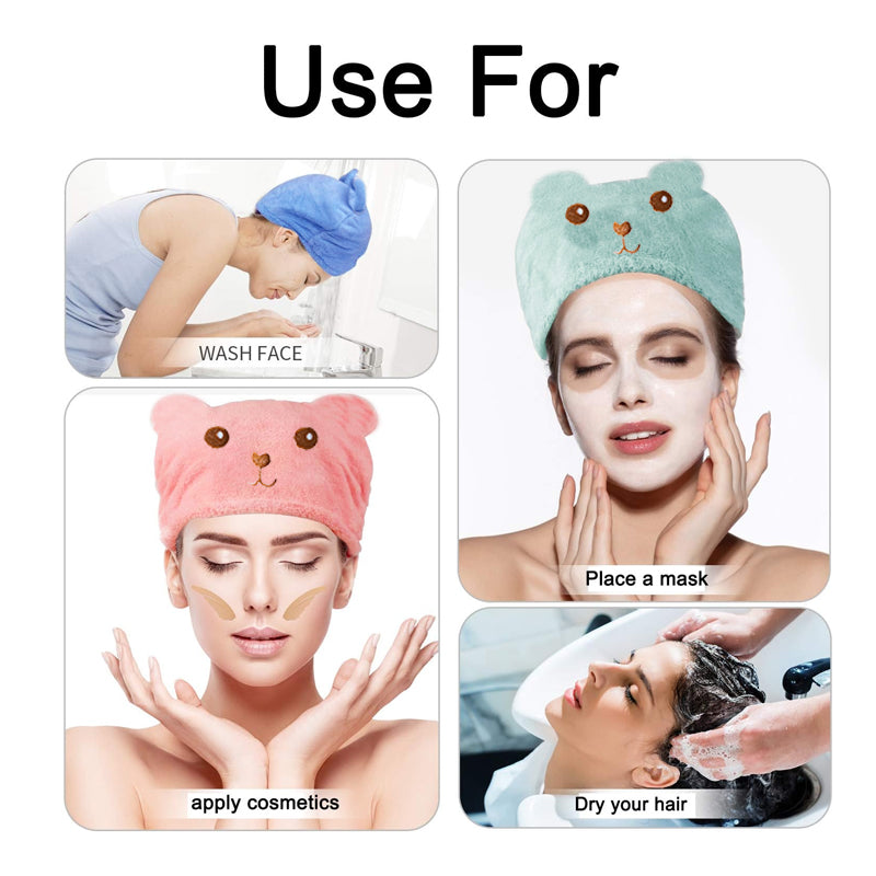 Cute Korean Bear Embroidered Shower Cap Towel Quickdrying Absorbent Head Towel 3