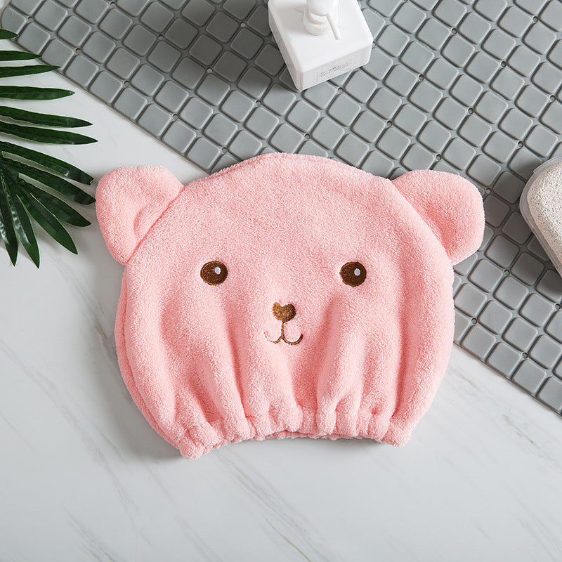 Cute Korean Bear Embroidered Shower Cap Towel Quick-drying Absorbent Head Towel
