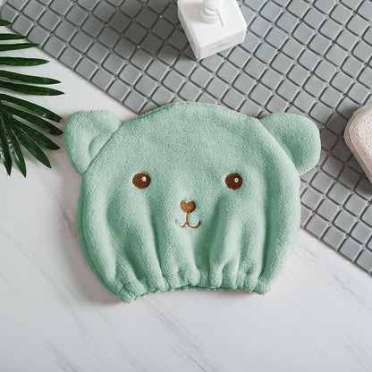 Cute Korean Bear Embroidered Shower Cap Towel Quickdrying Absorbent Head Towel 9