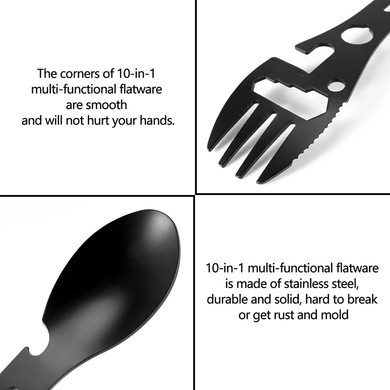 Fork Spoon Bottle Opener For Survival Gear Outdoor Fork Spoon Versatile Utensil Outdoor Camping Too 2