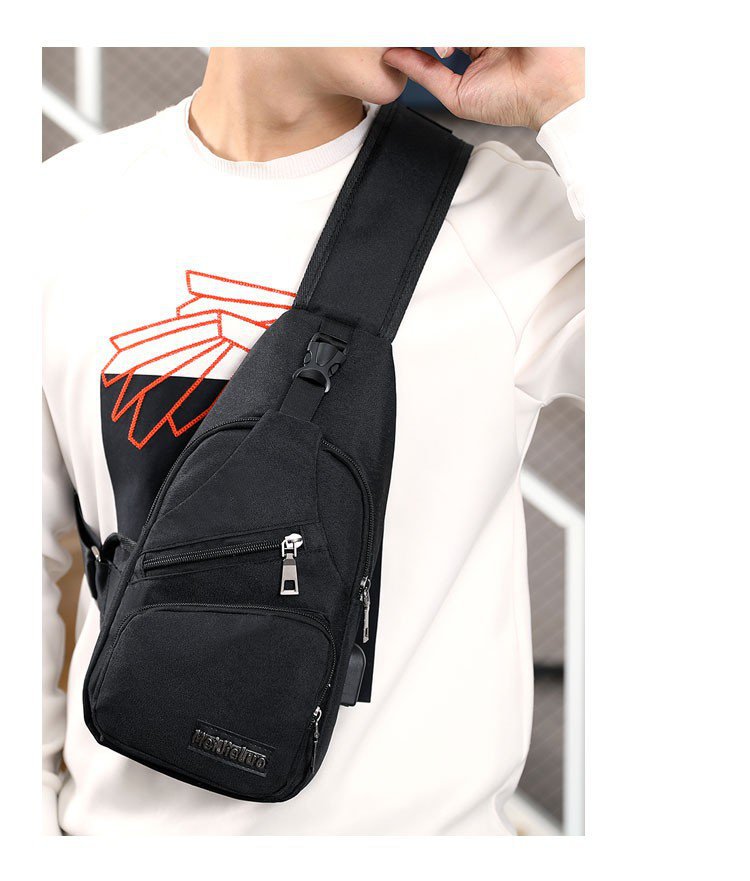 USB Smart Chest Bag Crossbody Backpack Mens Single Shoulder Bag Canvas Waist Pack 4