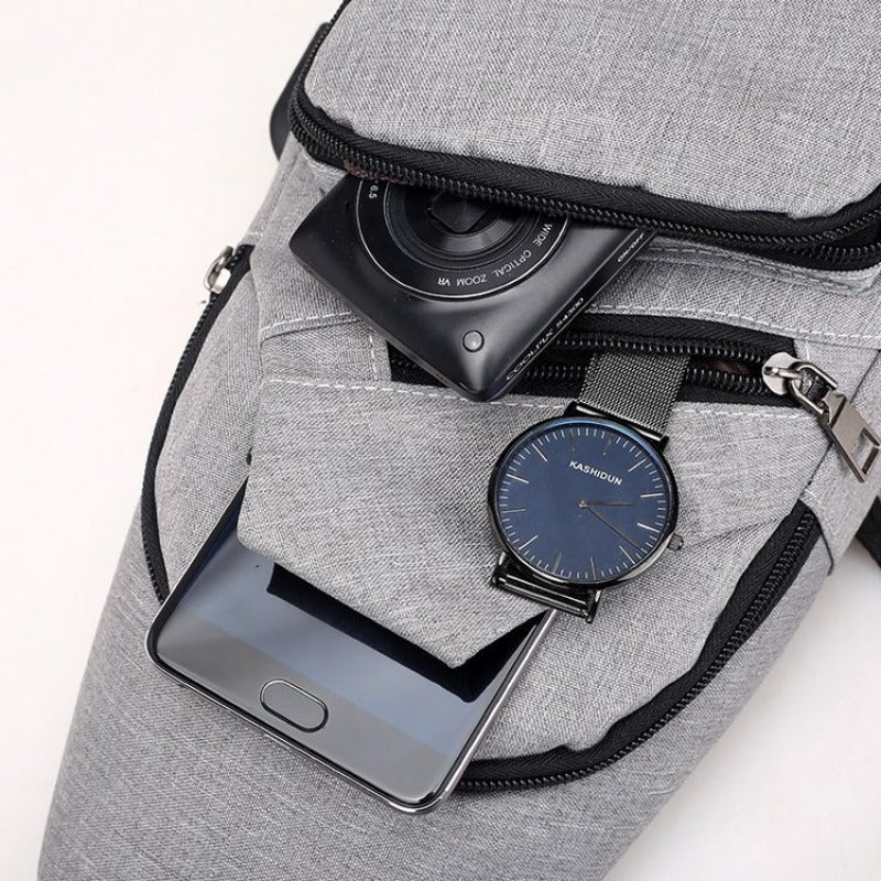 USB Smart Chest Bag Crossbody Backpack Mens Single Shoulder Bag Canvas Waist Pack 3