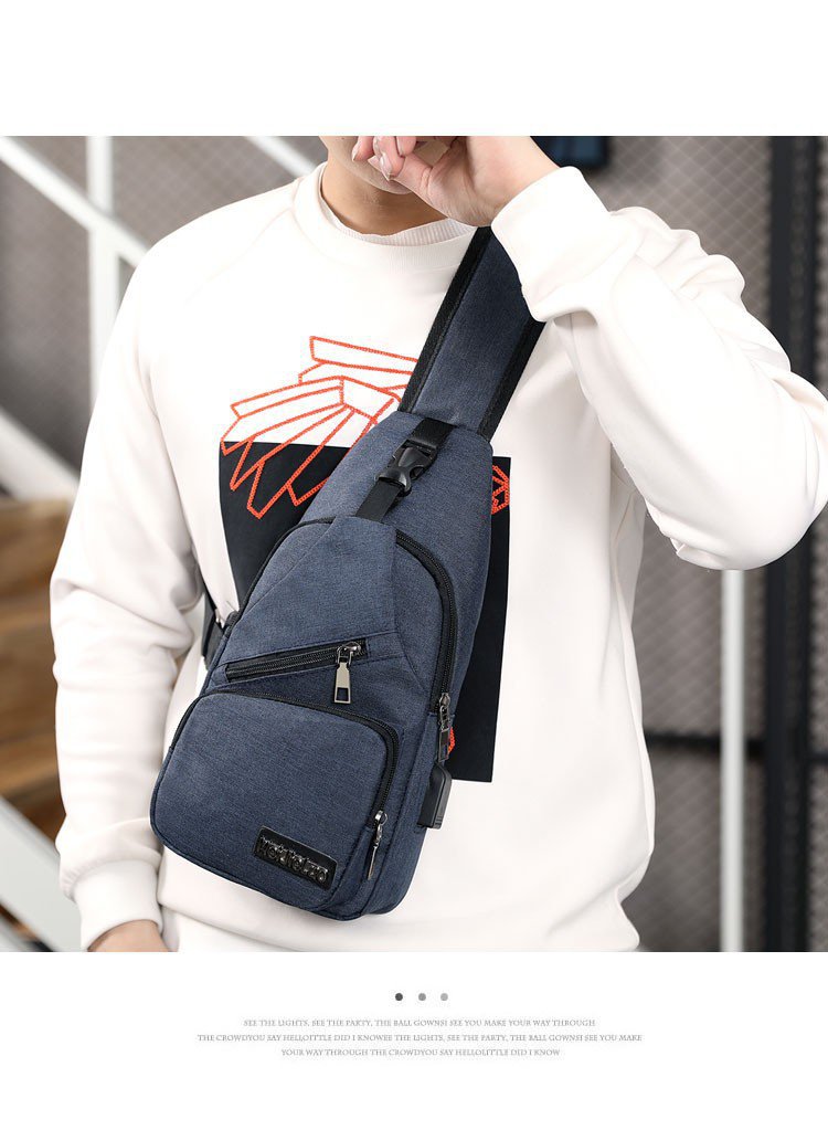 USB Smart Chest Bag Crossbody Backpack Mens Single Shoulder Bag Canvas Waist Pack 5