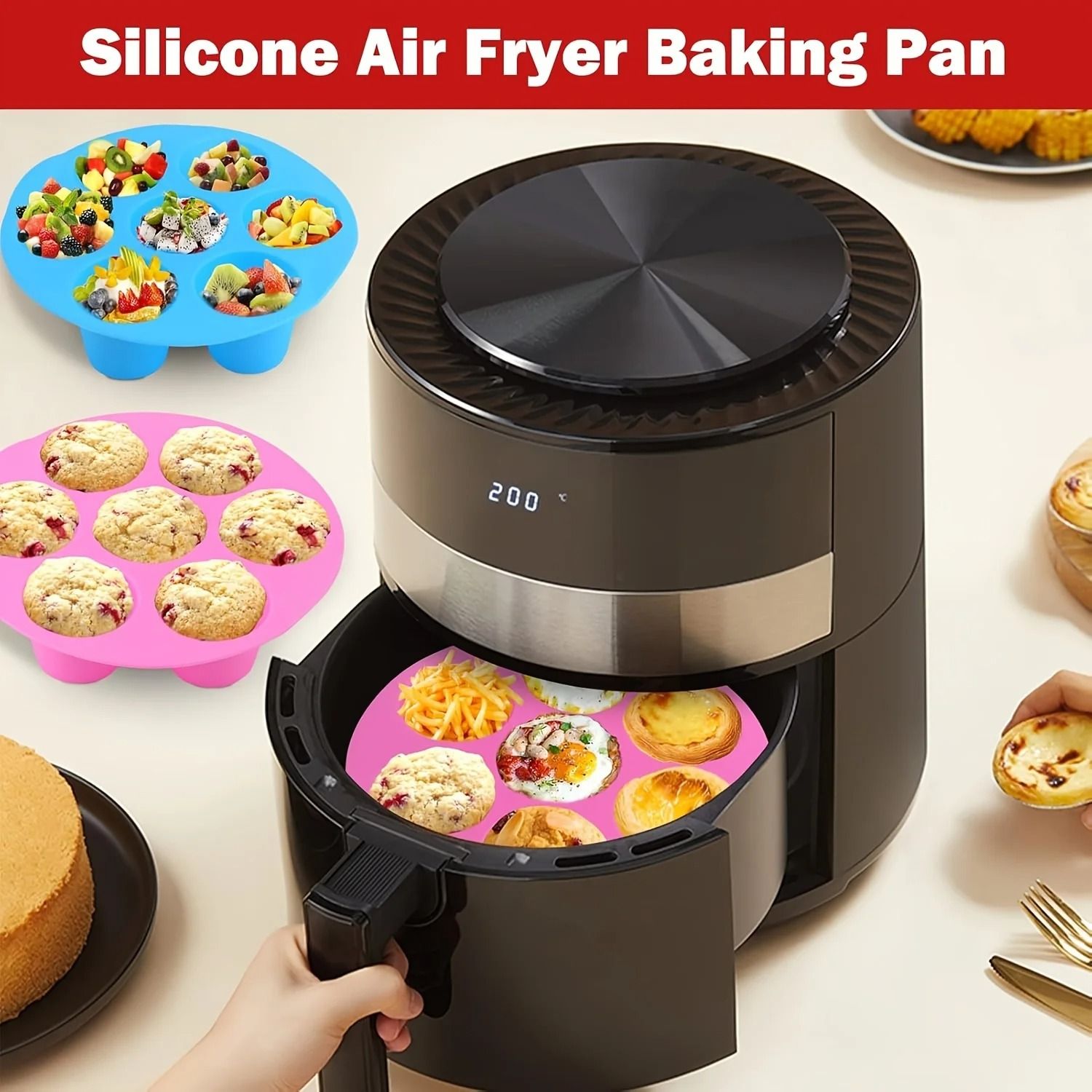 Silicone Egg Bite Mold For Air Fryer 7 Cup Non Stick Muffin And Snack Tray 4