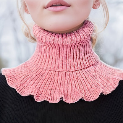 Fashionable black and white knitted false neck scarf, soft thick warm ruffle edge for women