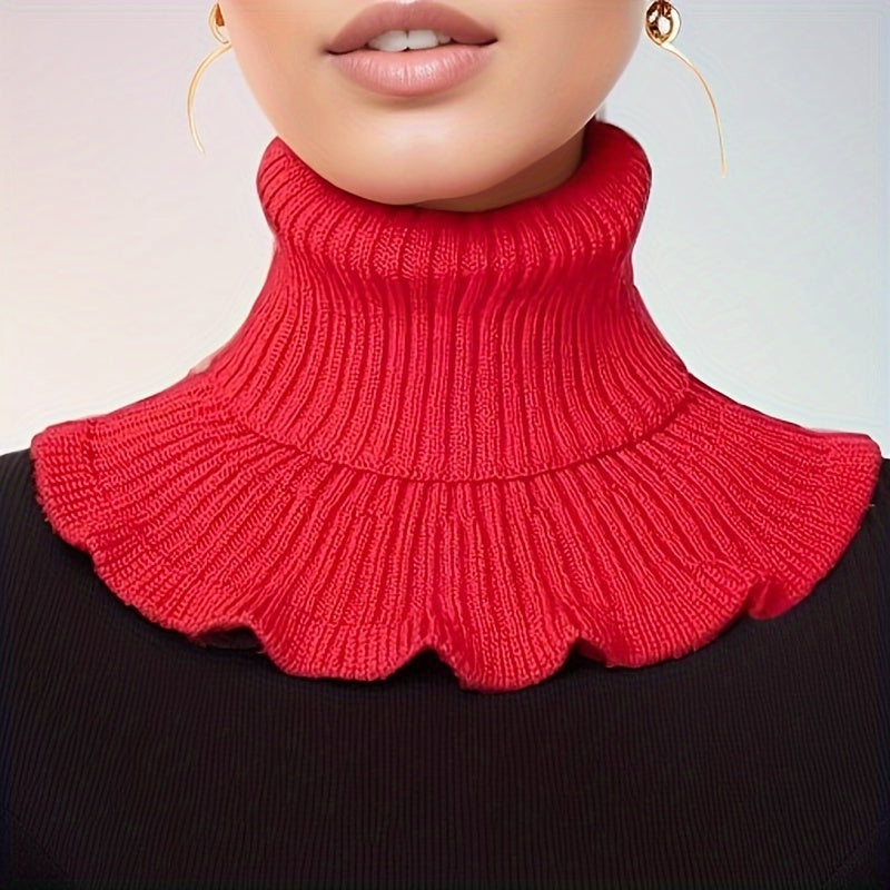 Fashionable Black And White Knitted False Neck Scarf Soft Thick Warm Ruffle Edge For Women 2