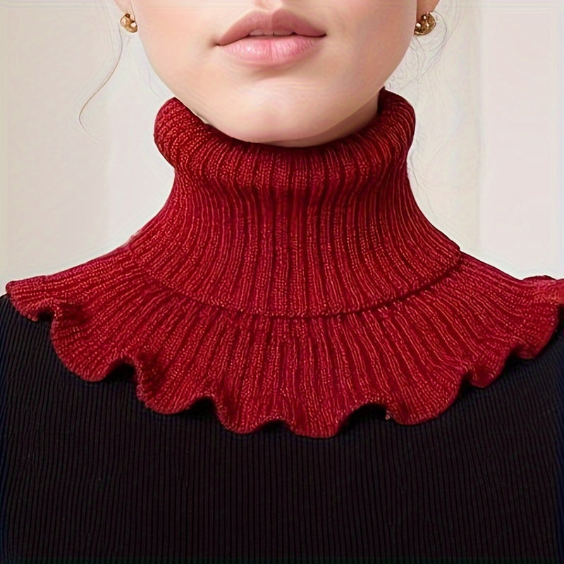 Fashionable Black And White Knitted False Neck Scarf Soft Thick Warm Ruffle Edge For Women 4