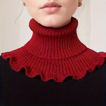 Fashionable Black And White Knitted False Neck Scarf Soft Thick Warm Ruffle Edge For Women 4