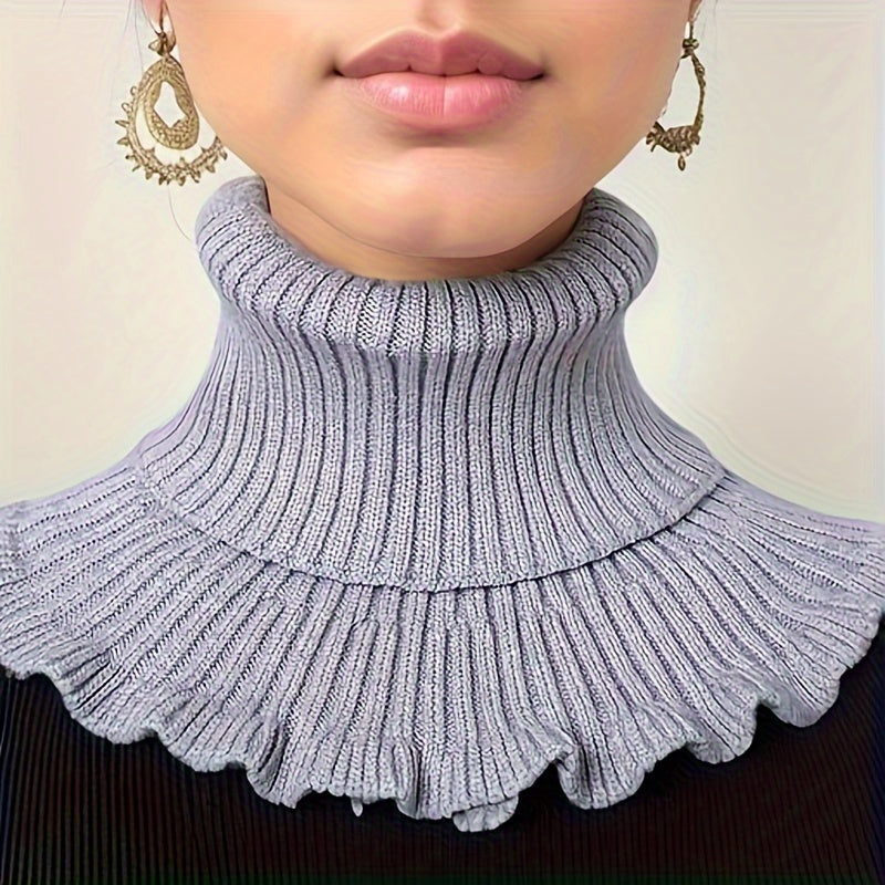 Fashionable Black And White Knitted False Neck Scarf Soft Thick Warm Ruffle Edge For Women 6