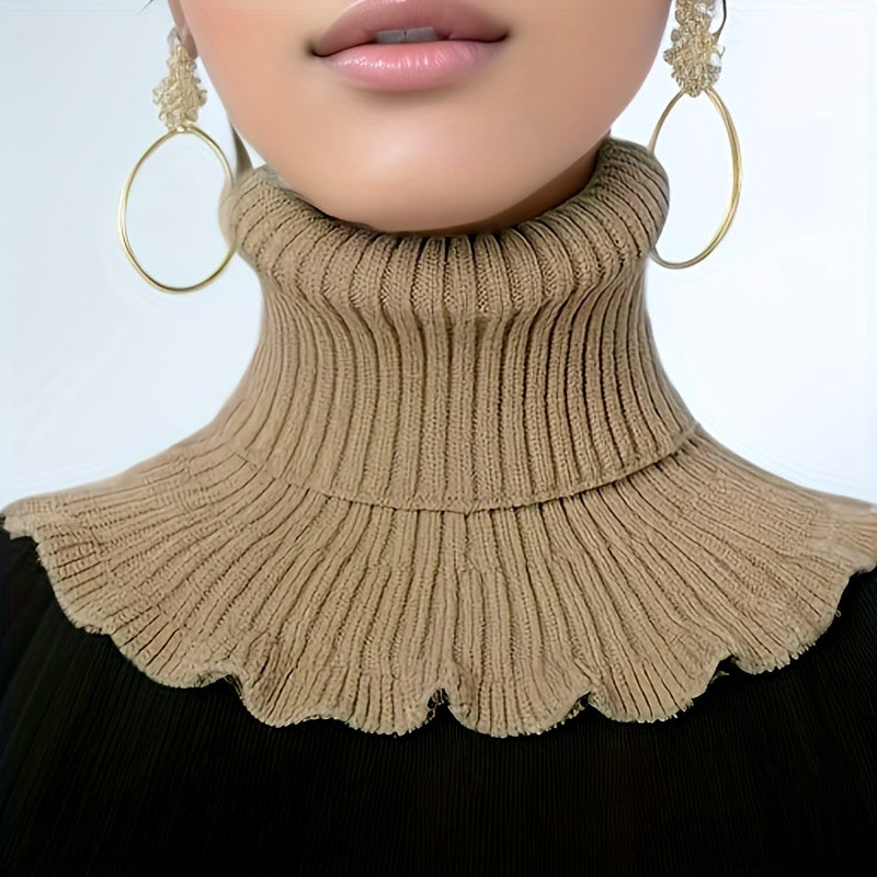 Fashionable Black And White Knitted False Neck Scarf Soft Thick Warm Ruffle Edge For Women 7