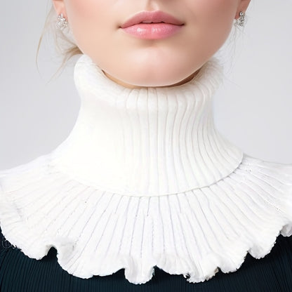 Fashionable Black And White Knitted False Neck Scarf Soft Thick Warm Ruffle Edge For Women 8