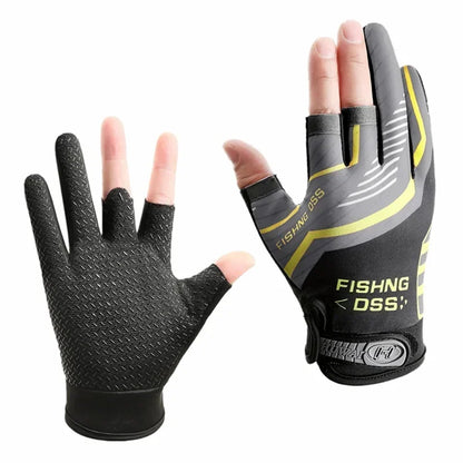 Summer Fishing Road Sub Sunscreen and Anti Slip Ice Silk Breathable Thin Three Finger Gloves, High Quality Fishing