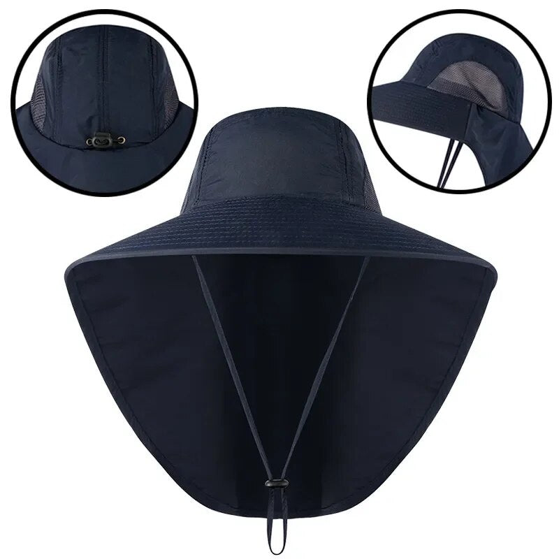 Outdoor Hat with Flap, Wide Brim Baseball Hats for Women and Men, Sun Defender Cooling Neck Guard Safari Cap for Hiking