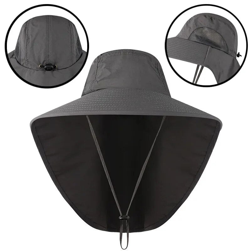 Outdoor Hat with Flap, Wide Brim Baseball Hats for Women and Men, Sun Defender Cooling Neck Guard Safari Cap for Hiking