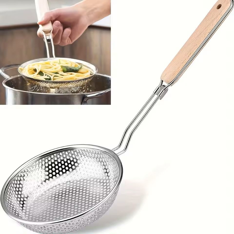 Stainless Steel FineMesh Skimmer Spoon With Wooden Handle For Pasta  Grease Straining 2