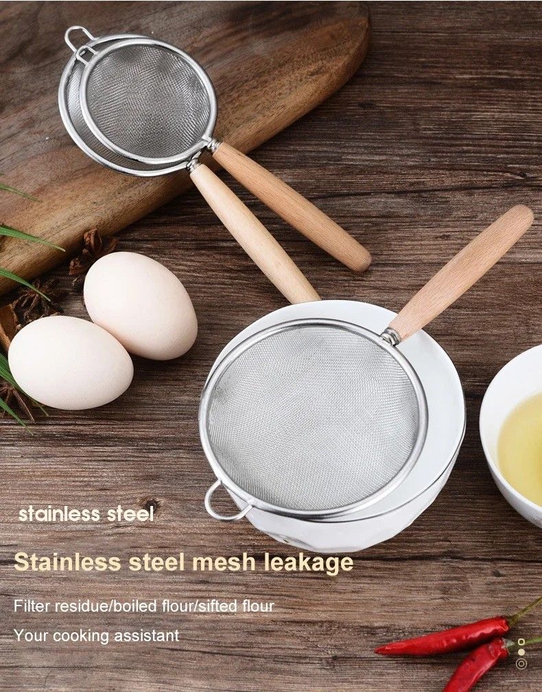 Premium 304 Stainless Steel Mesh Filter Spoon With Wooden Handle  MultiUse Kitchen  Frying Oil Skim