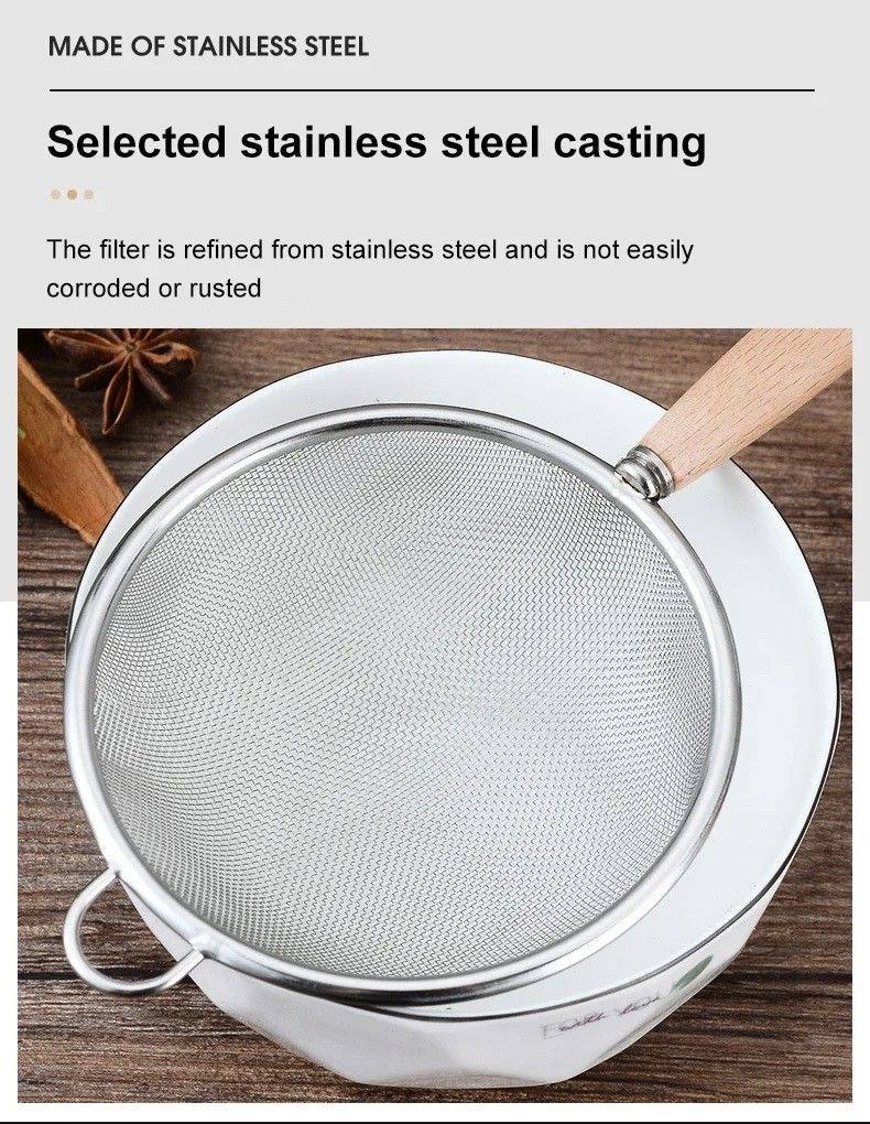 Premium 304 Stainless Steel Mesh Filter Spoon With Wooden Handle  MultiUse Kitchen  Frying Oil Skim