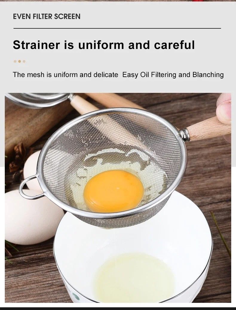 Premium 304 Stainless Steel Mesh Filter Spoon With Wooden Handle  MultiUse Kitchen  Frying Oil Skim