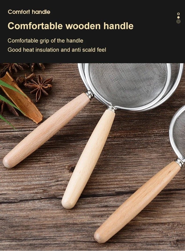 Premium 304 Stainless Steel Mesh Filter Spoon With Wooden Handle  MultiUse Kitchen  Frying Oil Skim
