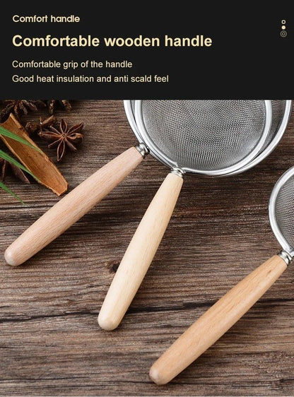 Premium 304 Stainless Steel Mesh Filter Spoon With Wooden Handle  MultiUse Kitchen  Frying Oil Skim