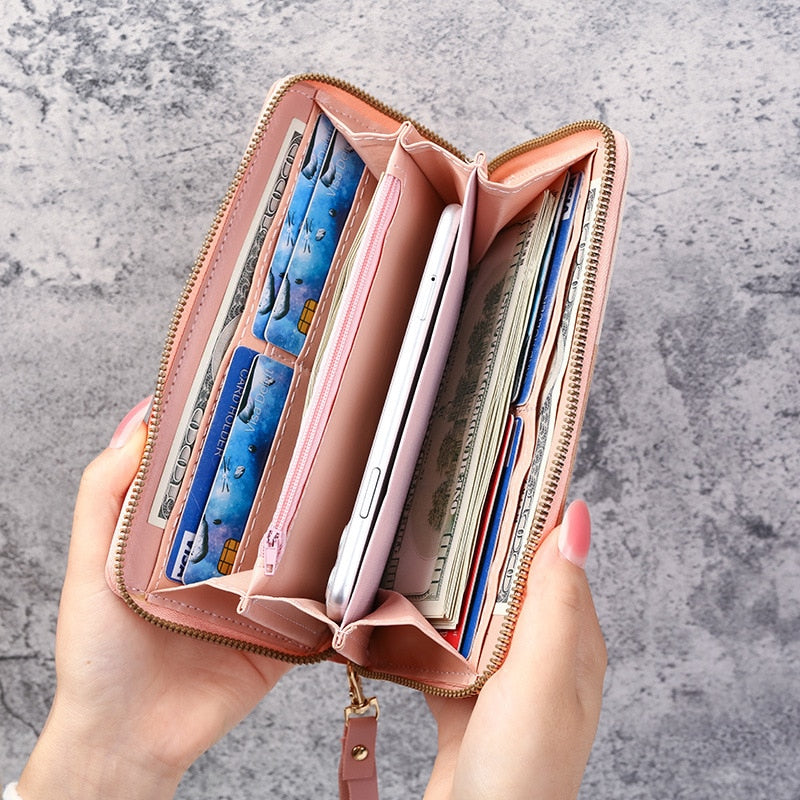 Fashion Zipper Wallets Womens Long Purses Handbags Coin Purse Cards Holder PU Leather Billfold Wall 2