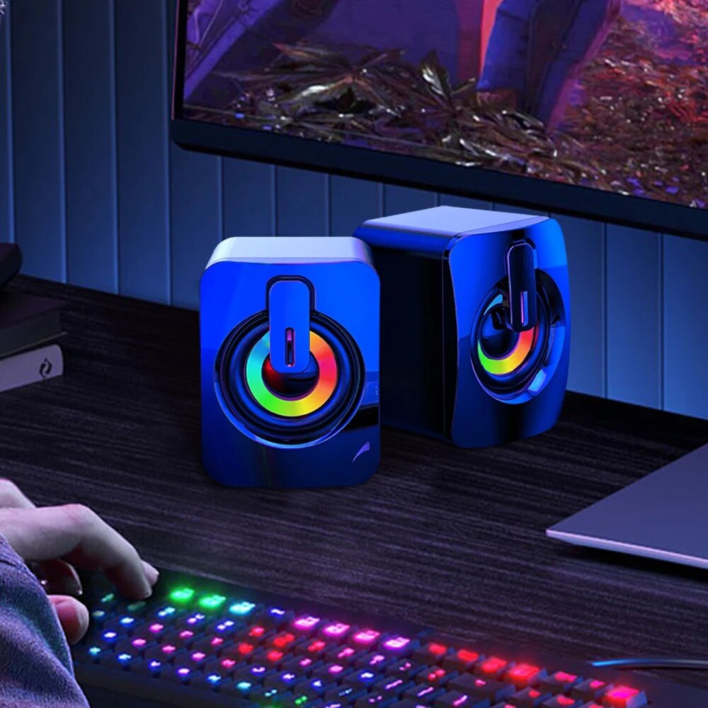 LED Light Stereo Speakers for PC Desktop with Microphone
