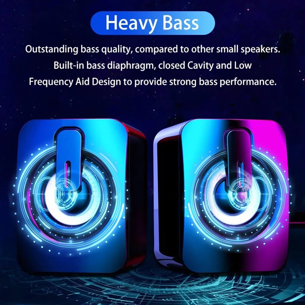 LED Light Stereo Speakers for PC Desktop with Microphone
