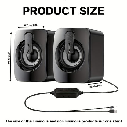 LED Light Stereo Speakers for PC Desktop with Microphone
