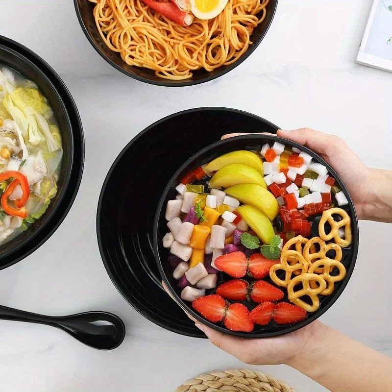 Pure Black Grande Striped Bowl HighCapacity Durable Tableware 2