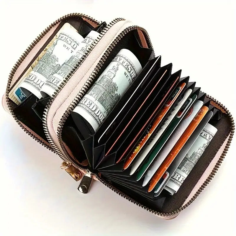 Fashion Short Credit Card Holder, Women's Double Zipper Wallet, Large Capacity Coin Purse