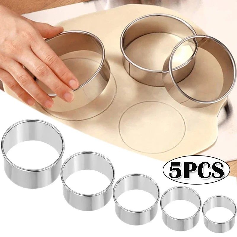 Premium Stainless Steel Round Biscuit  Dumpling Cutter  5Piece Set DIY Pastry  Dough Ring Mold 5