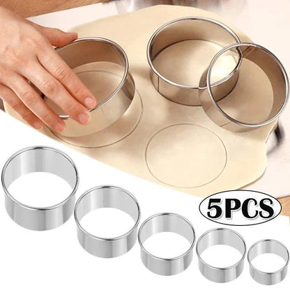 Premium Stainless Steel Round Biscuit  Dumpling Cutter  5Piece Set DIY Pastry  Dough Ring Mold 5